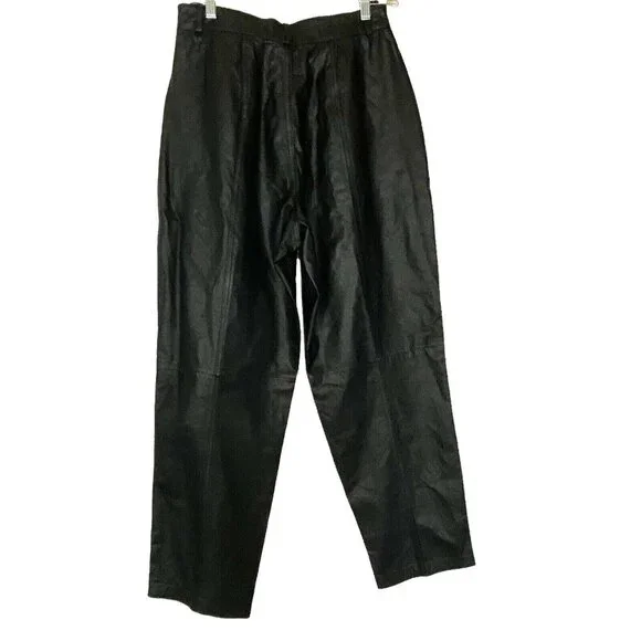 Vtg TOFFS Women Leather High Waist Pleated Pants Sz 12P Black Elegant 80s Luxe - Picture 3 of 9
